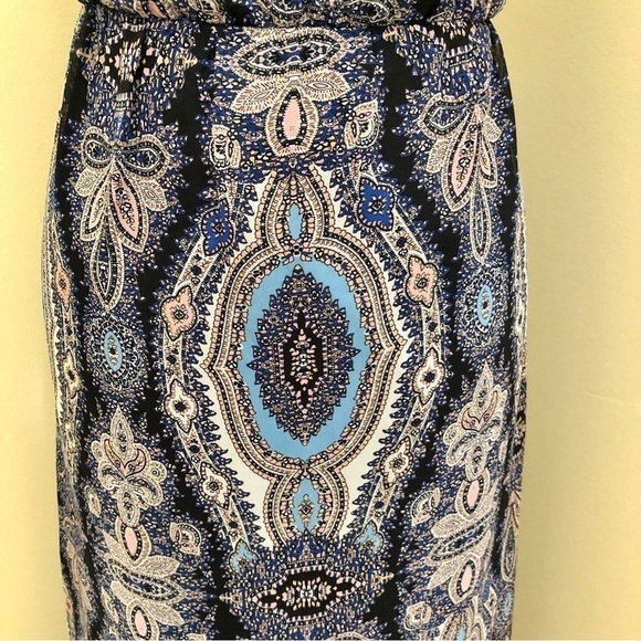 Lush. Faux Wrap High Low Maxi Dress. Blue and Pink Pattern. Small - Picture 10 of 15